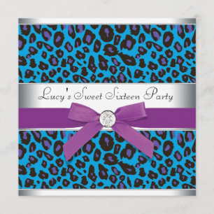 Teal Lila Leopard Sweet 16 Party Einladung
