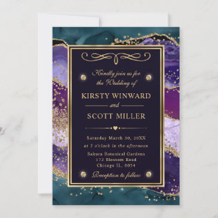 Teal, Lila und Gold Glitter-Achat-Hochzeit Einladung