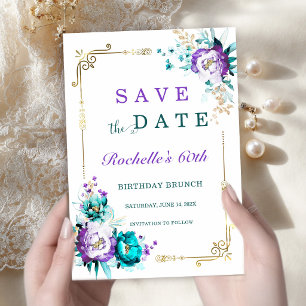 Teal Lila und Gold Save the Date Modern Elegant Einladung