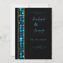 Teal Luxe Mosaik Schwarze Luxus-Hochzeitseinladung