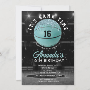 Teal Mädchen Basketball Geburtstag Einladung