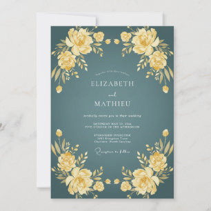 Teal Malerische Blütenhochzeit Einladung