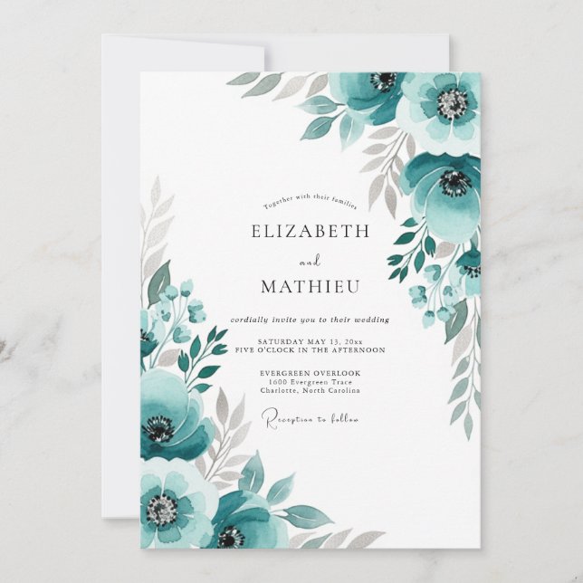 Teal Malerische Hochzeit Einladung (Vorderseite)