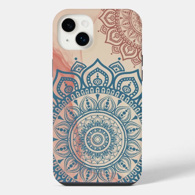 Teal-Mandala iPhone 14 Plus Hülle (Rückseite)