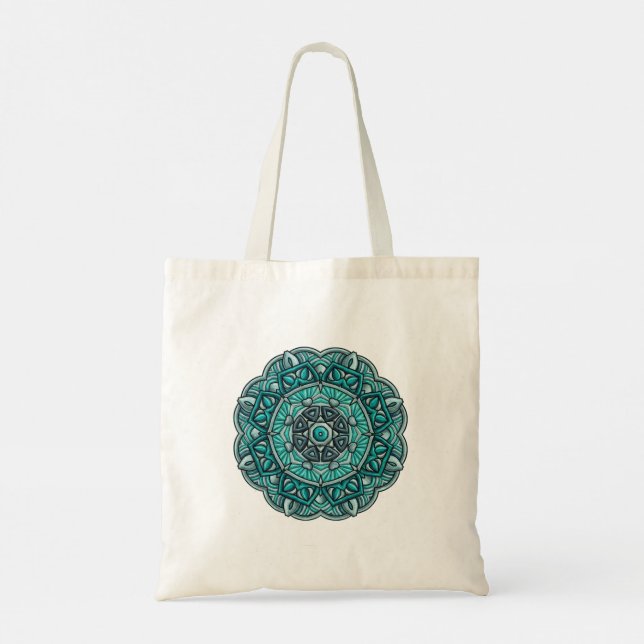 Teal Mandala Tote Bag - Boho Canvas ShoppiTote Bag Tragetasche (Rückseite)
