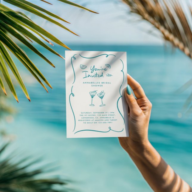 Teal Martini Bridal Shower Cocktail Party Einladung (Von Creator hochgeladen)