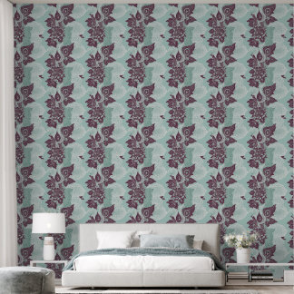 Teal & mauve floral damask pattern AI art  Tapete