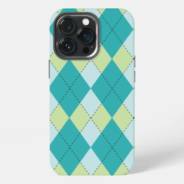 Teal Melon Mod Argyle iPhone 13 Pro Hülle (Hinten)