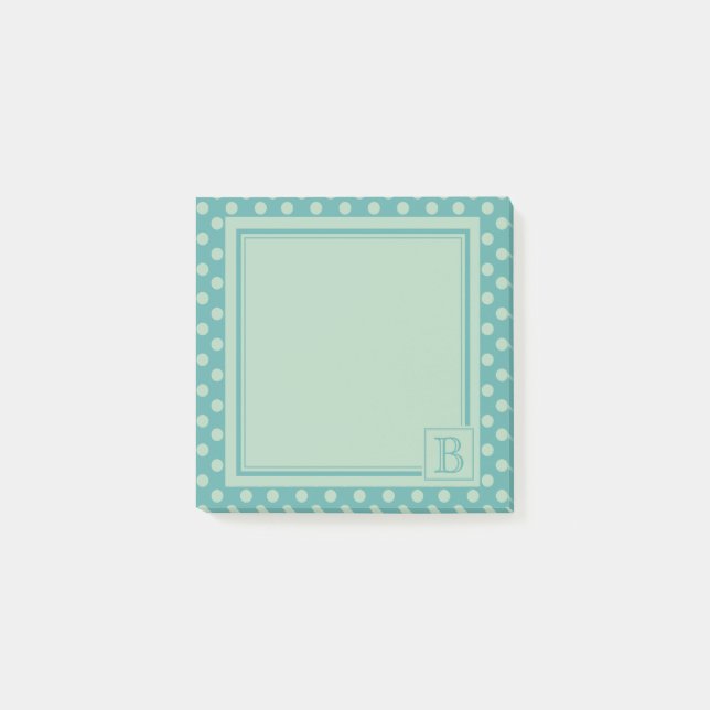 Teal Monogram Polka Dot Pattern Post-it Klebezettel (Vorderseite)