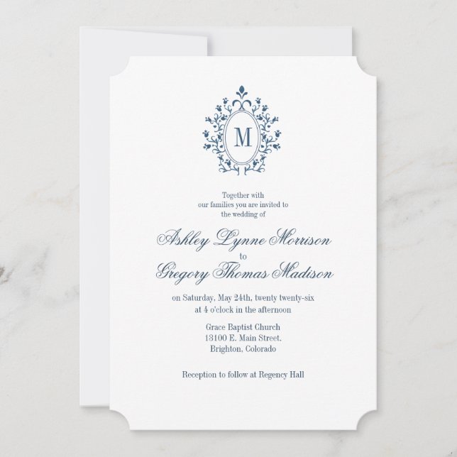 Teal Monogram Wedding Invitation (Devant)