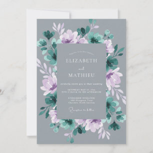 Teal Moody Winter Floral Hochzeit Einladung