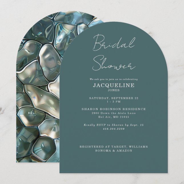 Teal Mosaic Bridal Shower Arched  Einladung (Vorne/Hinten)