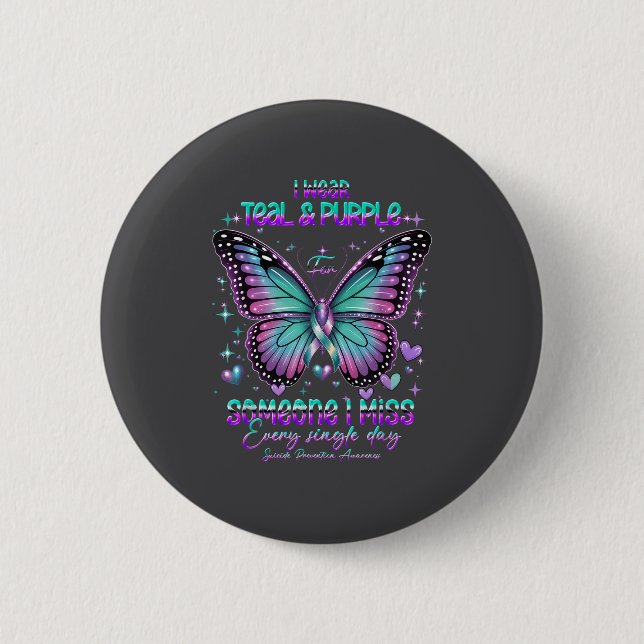 Teal N Purple Butterfly Suicide Prevention Awarene Button (Vorderseite)