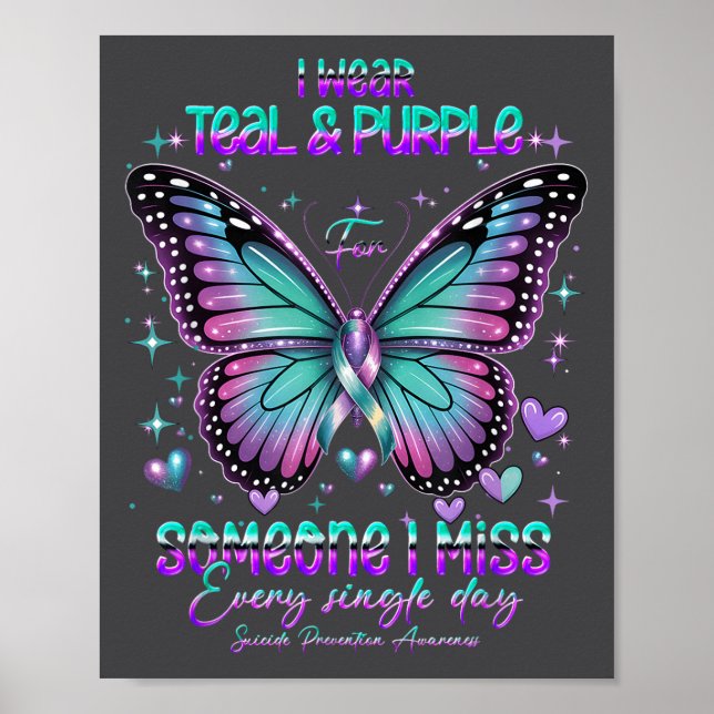 Teal N Purple Butterfly Suicide Prevention Awarene Poster (Vorne)