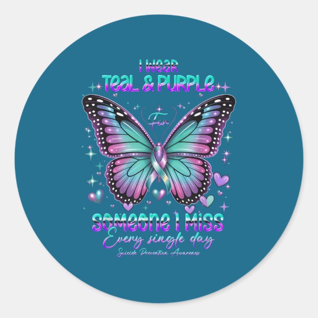 Teal N Purple Butterfly Suicide Prevention Awarene Runder Aufkleber (Vorderseite)
