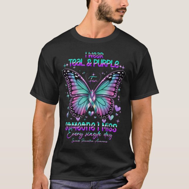 Teal N Purple Butterfly Suicide Prevention Awarene T-Shirt (Vorderseite)