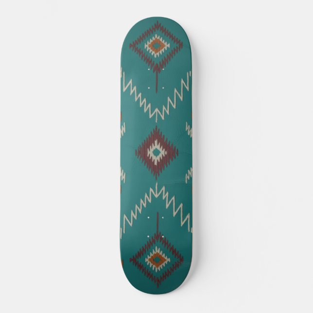 Teal Navajo Tribal Geometric Pattern Skateboard (Vorderseite)