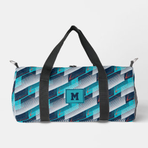 Teal Navy Grau Abstrakte Geometrische Streifen Spo Duffle Bag