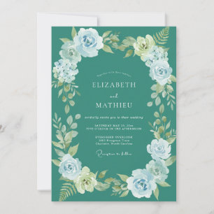 Teal-Nebel-Botanische Hochzeit Einladung