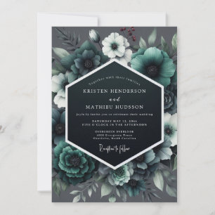 Teal Noir Anemone Hochzeit Einladung