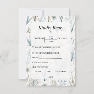 Teal Nordic Floral Wedding Elegant Minimal RSVP Karte