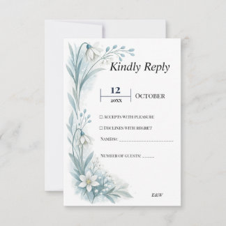 Teal Nordic Floral Wedding Elegant Minimal RSVP Karte