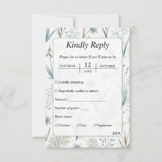 Teal Nordic Floral Wedding Elegant Minimal RSVP Karte