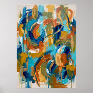 Teal-Ocker-Abstraktes-Pinselstrich-Poster Poster