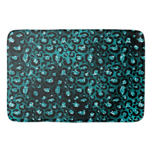 Teal Ombre & Black Glam Glitter Leopardenflecken Badematte