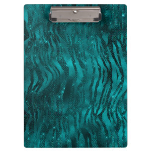 Teal Ombre Glam Glitter Tiger-Streifen-Muster Klemmbrett