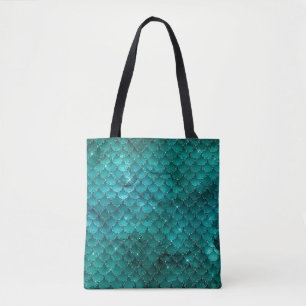 Teal Ombre Glam Meerjungfrau Schuppen Muster Tasche