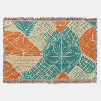 Teal, Orange, and Tan Abstract Flowers Decke