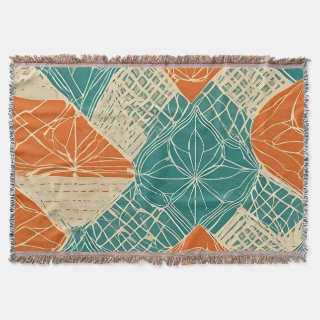 Teal, Orange, and Tan Abstract Flowers Decke (Vorderseite)