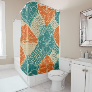 Teal, Orange, and Tan Abstract Flowers  Duschvorhang