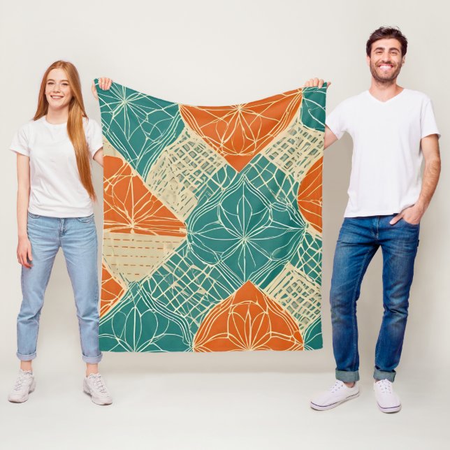Teal, Orange, and Tan Abstract Flowers Fleecedecke (Beispiel)