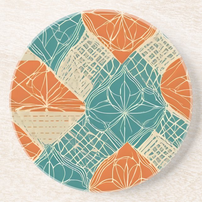 Teal, Orange, and Tan Abstract Flowers Getränkeuntersetzer (Vorne)