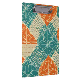 Teal, Orange, and Tan Abstract Flowers Klemmbrett