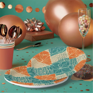 Teal, Orange, and Tan Abstract Flowers Pappteller