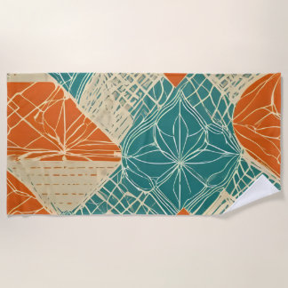 Teal, Orange, and Tan Abstract Flowers  Strandtuch