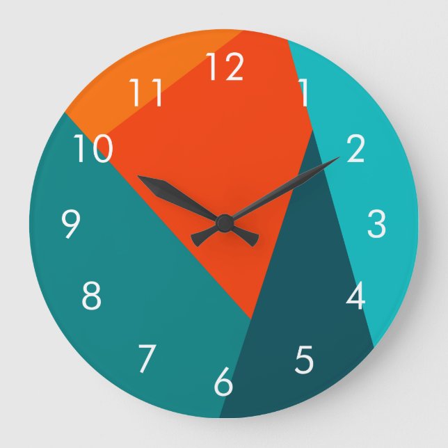 Teal & Orange Color Wall Clock Numbers Große Wanduhr (Vorderseite)