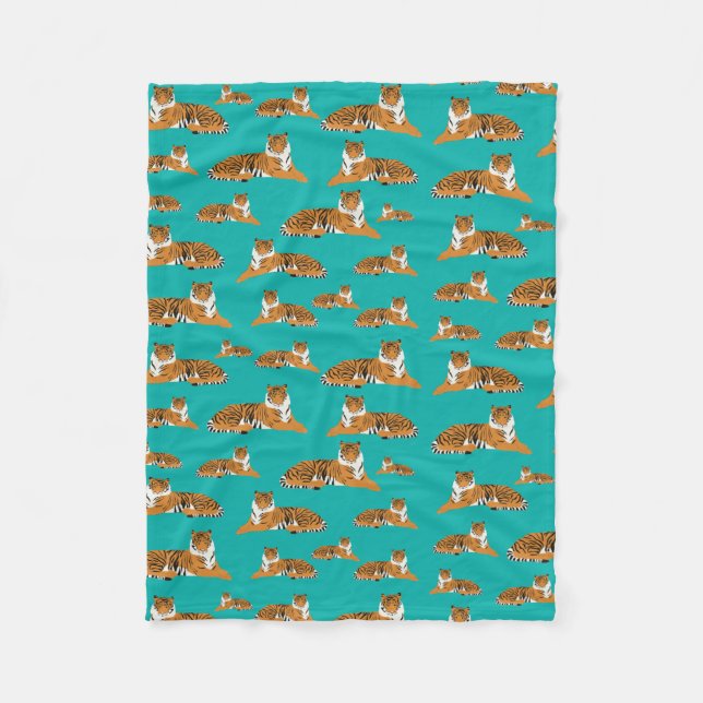 Teal Orange Dschungel Tiger Tiermuster  Fleecedecke (Vorderseite)