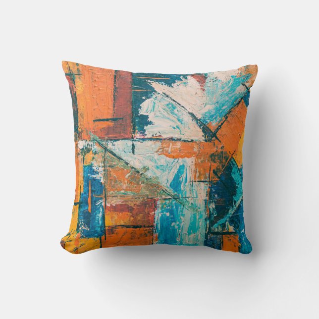 Teal & Orange Impasto Abstract Kissen (Vorderseite)