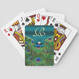 Teal Peacock Monogram Playing Cards Spielkarten