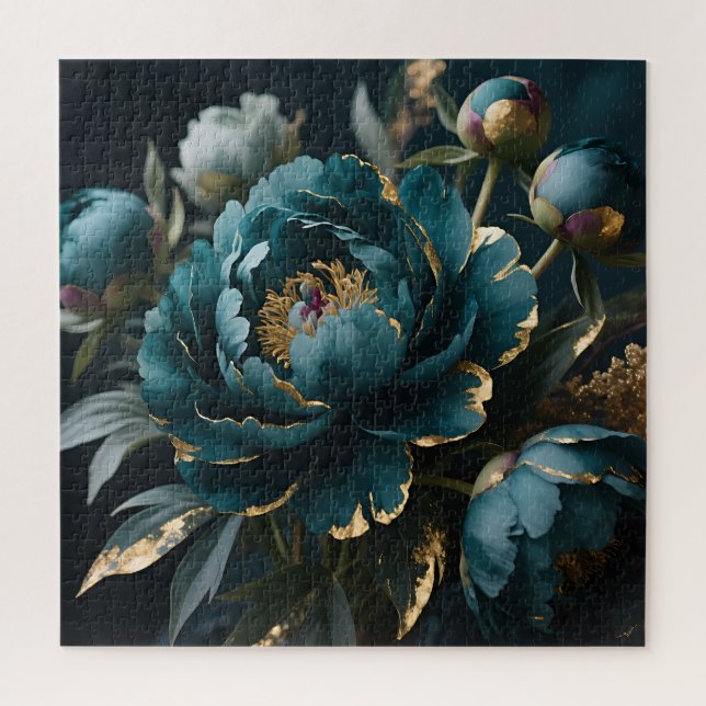 Teal Peony Gold Luxe Botanical Bloom (Vertikal)