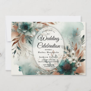 Teal Petals in Bronze Bloom Hochzeit Einladung