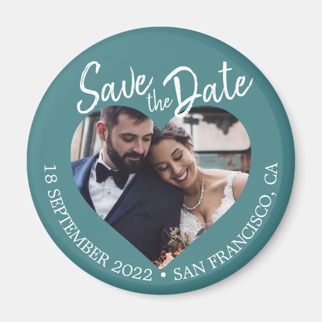 Teal Photo Modern Script Save the Date Magnet (Vorne)