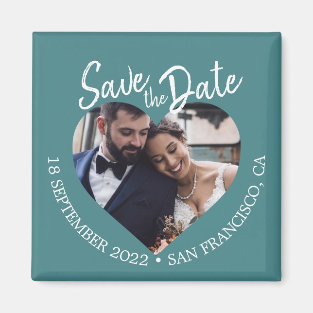 Teal Photo Modern Script Save the Date Magnet (Vorne)