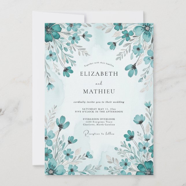 Teal Picturesque Spring Wedding Einladung (Vorderseite)
