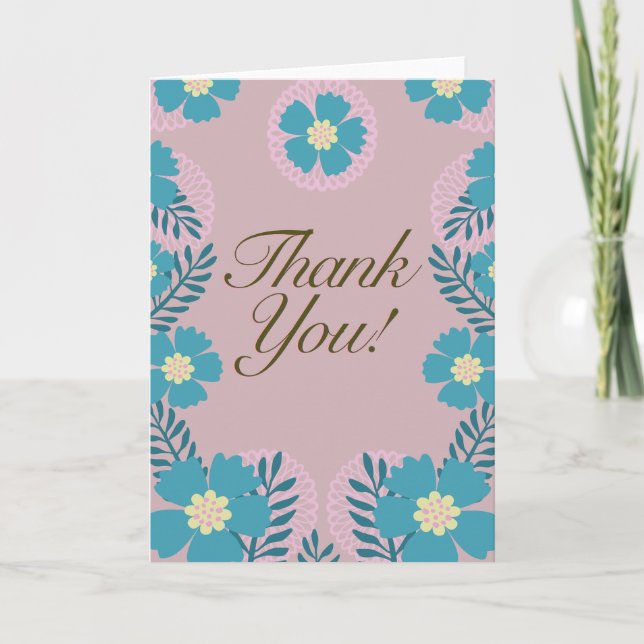 Teal Pink Blumen Dankeskarten  Karte (Vorderseite)