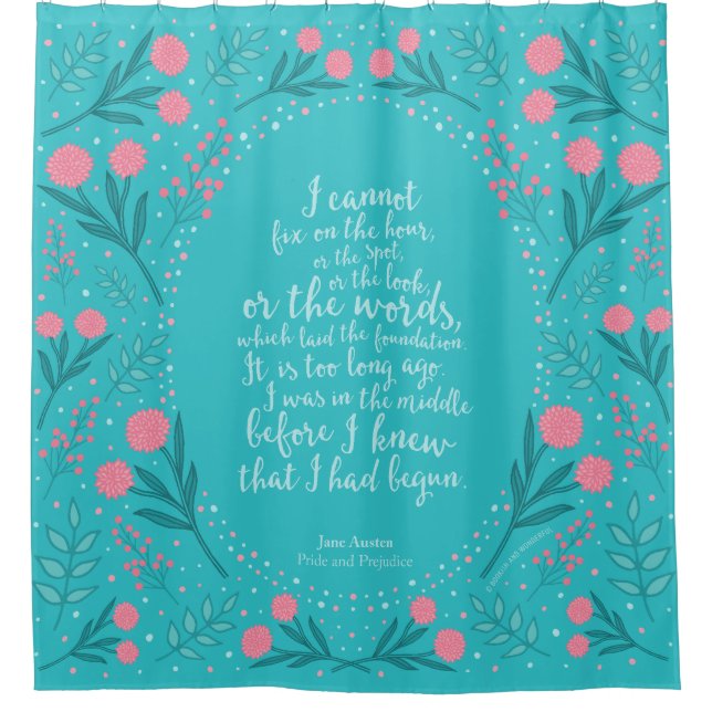 Teal & Pink Floral Jane Austen Pride and Prejudice Duschvorhang (Vorderseite)